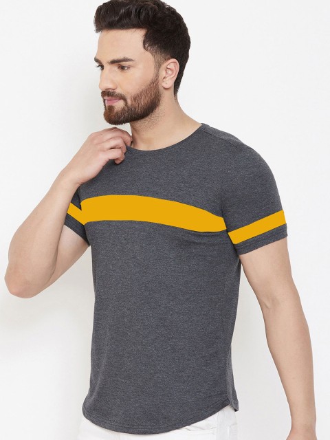 

AUSK Men Charcoal Striped T-shirt with Mask