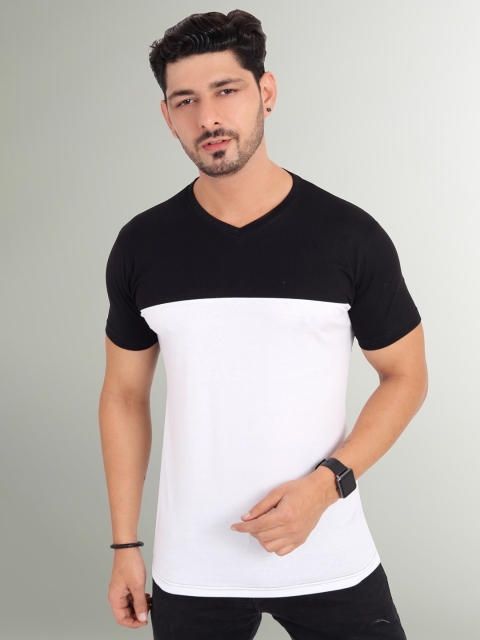 

Trends Tower Men White & Black Colourblocked V-Neck T-shirt