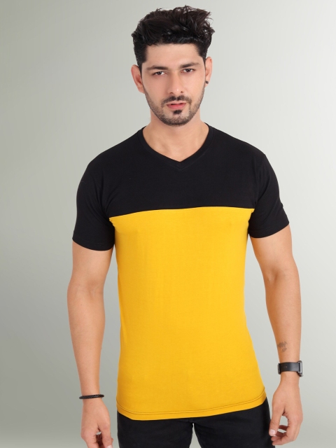 

Trends Tower Men Mustard Yellow Colourblocked V-Neck T-shirt