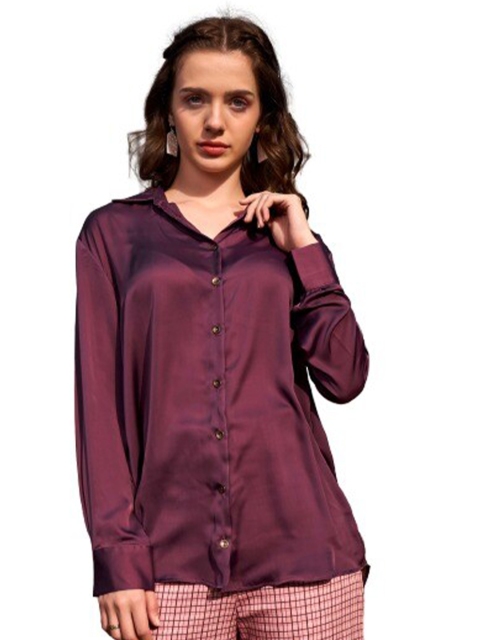 

NEOFAA Women Red Semi Sheer Striped Casual Shirt