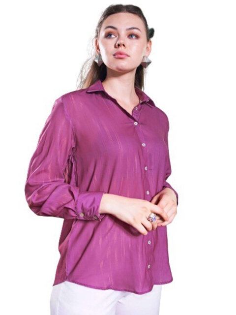 

NEOFAA Women Magenta Semi Sheer Casual Shirt