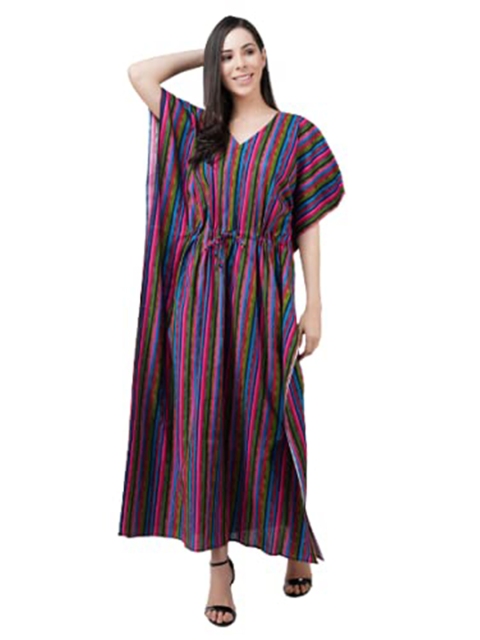 

KOI SLEEPWEAR Women Blue Striped Maxi Nightdress
