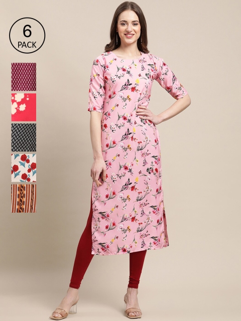 

Ethnic basket Women Pack Of 6 Printed Crepe Kurta, Multi