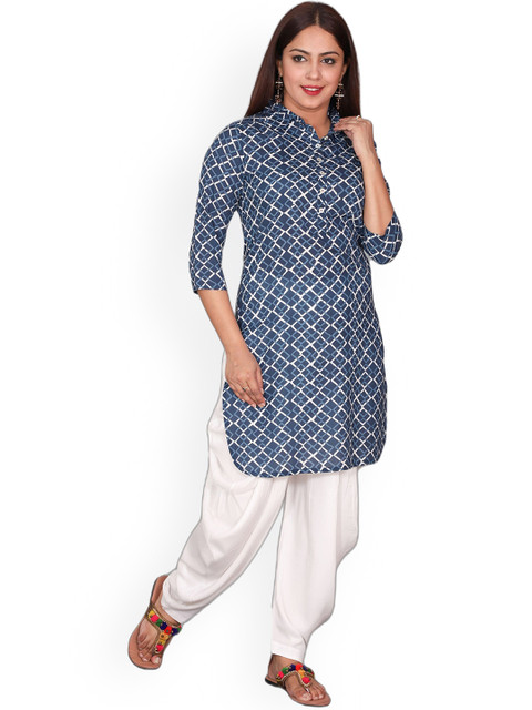 

SUTI Women Blue & White Geometric Printed Kurta