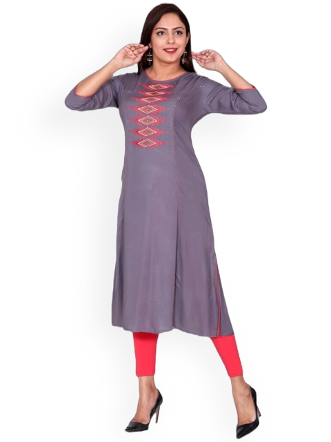 

SUTI Women Grey Embroidered Kurta