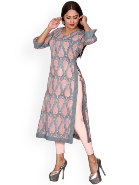 

SUTI Women Grey & Pink Ethnic Motifs Printed Cotton Kurta