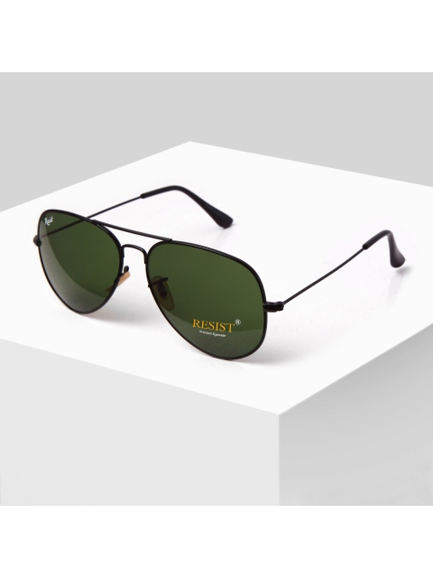 

RESIST EYEWEAR Unisex Green Lens & Black Aviator Sunglasses with UV Protected Lens