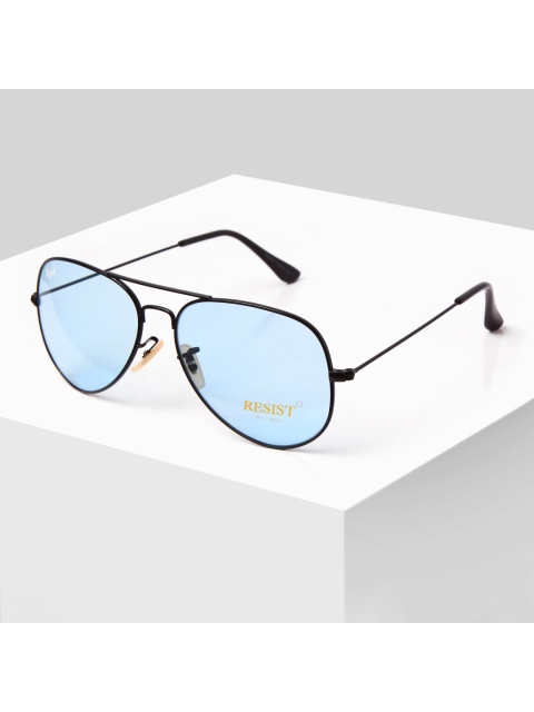 

RESIST EYEWEAR Unisex Blue Lens & Black Aviator Sunglasses with UV Protected Lens