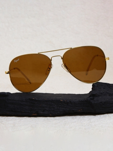 

RESIST EYEWEAR Unisex Brown Lens & Gold-Toned Aviator Sunglasses with UV Protected Lens