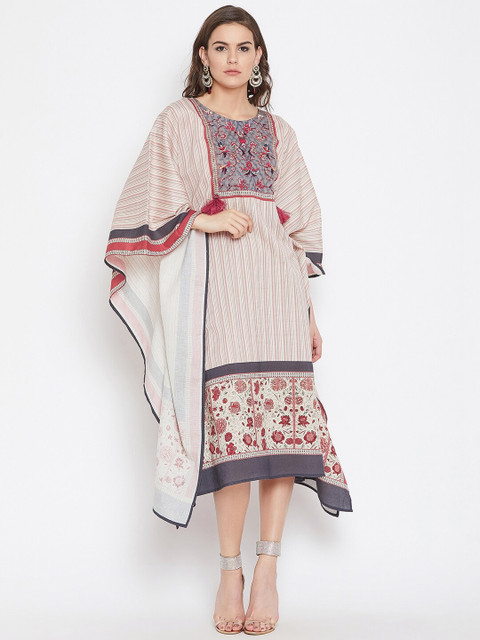 

The Kaftan Company Off White Ethnic Motifs Kaftan Midi Dress