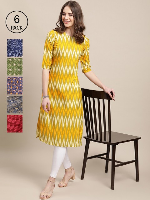 

Ethnic basket Women Multicoloured Geometric Printed Summer Sheers Crepe Kurta, Multi