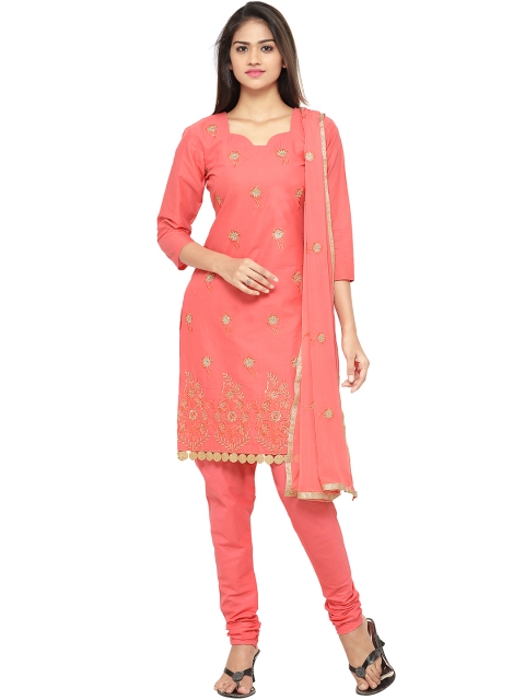 

Satrani Peach-Coloured Embroidered Unstitched Dress Material