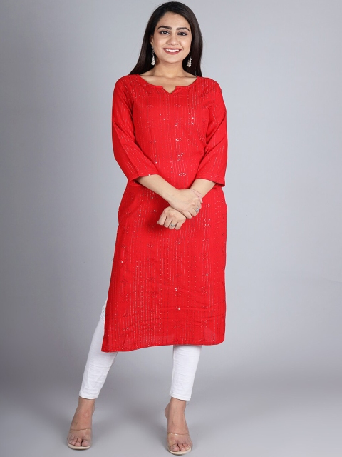 

IkDaiya Women Red Embroidered Straight Rayon kurta