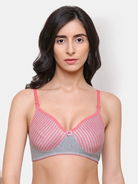 

College Girl Pink & Grey Striped Non-Wired T-shirt Bra