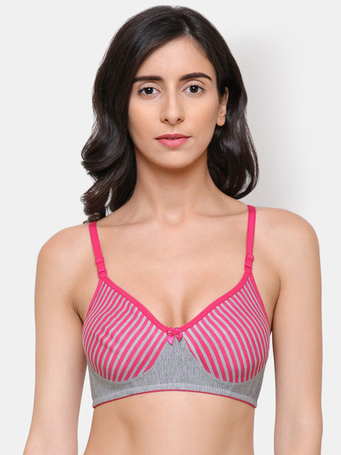 

College Girl Pink & Grey Solid Non Padded Cotton Bra