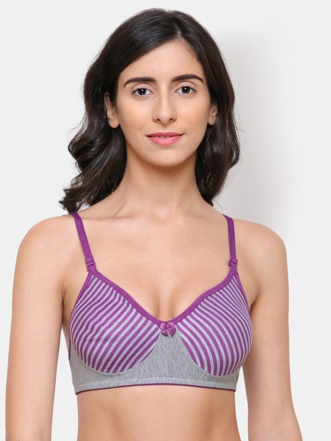 

College Girl Purple & Grey Striped T-shirt Bra - Wireless Non-Padded