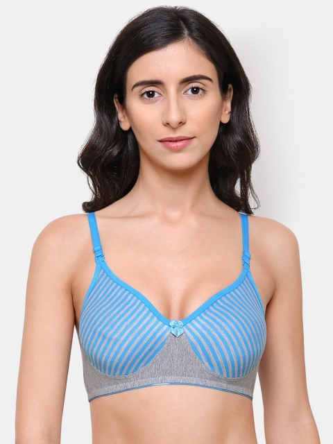 

College Girl Turquoise Blue & Grey Striped T-shirt Bra - Wireless Non-Padded