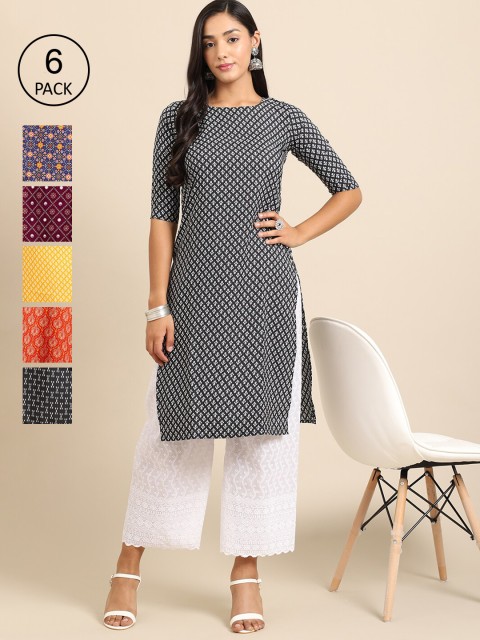 

Ethnic basket 6 Women Multicoloured Geometric Printed Crepe Kurta, Multi