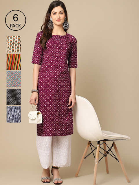 

Ethnic basket 6 Women Multicoloured Geometric Printed Crepe Kurta, Multi