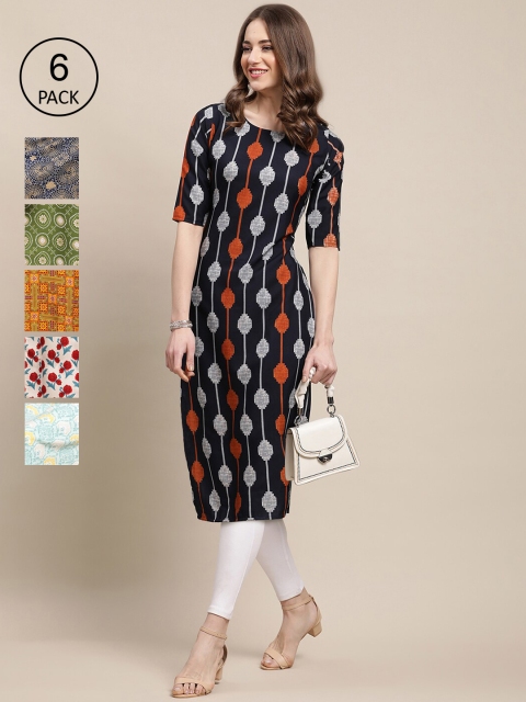 

Ethnic basket 6 Women Multicoloured Geometric Printed Crepe Kurta, Multi