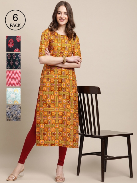 Ethnic basket 6 Women Multicoloured Geometric Printed Crepe Kurta, Multi
