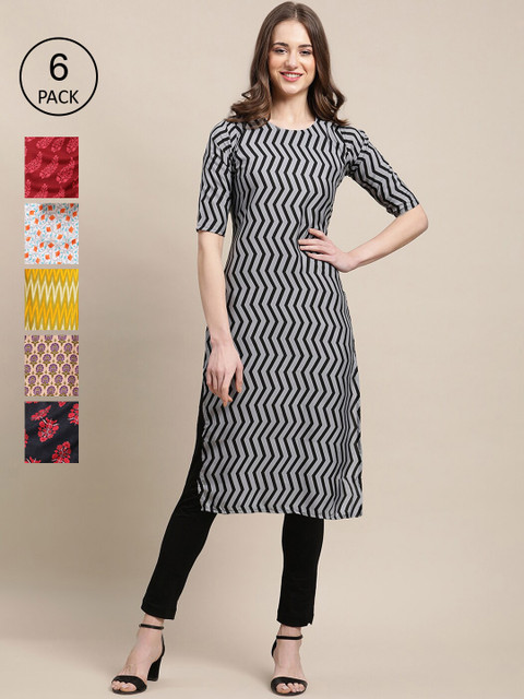 

Ethnic basket 6 Women Multicoloured Geometric Printed Crepe Kurta, Multi