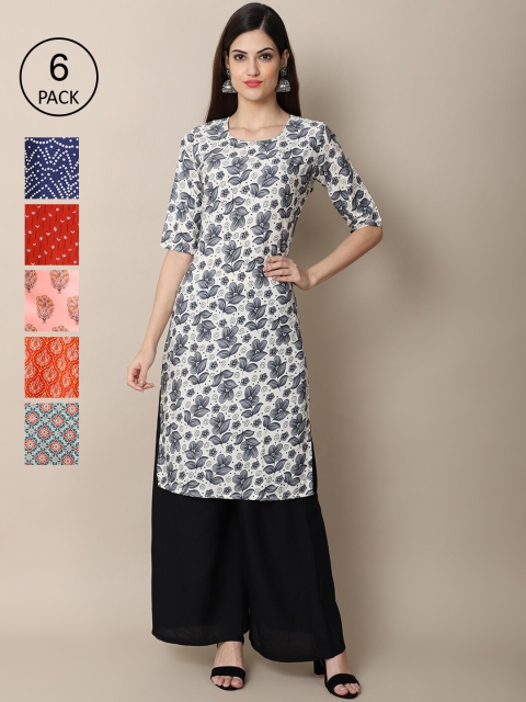 

Ethnic Basket Stylish Women's Crepe Multicolor Digital Printed Straight Kurta (Pack of 6), Multi