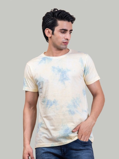 

Tistabene Men Lime Green Floral Dyed Extended Sleeves Raw Edge T-shirt