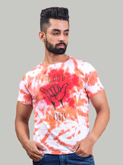 

Tistabene Men Multicoloured Tie and Dye Printed V-Neck Raw Edge T-shirt, Multi
