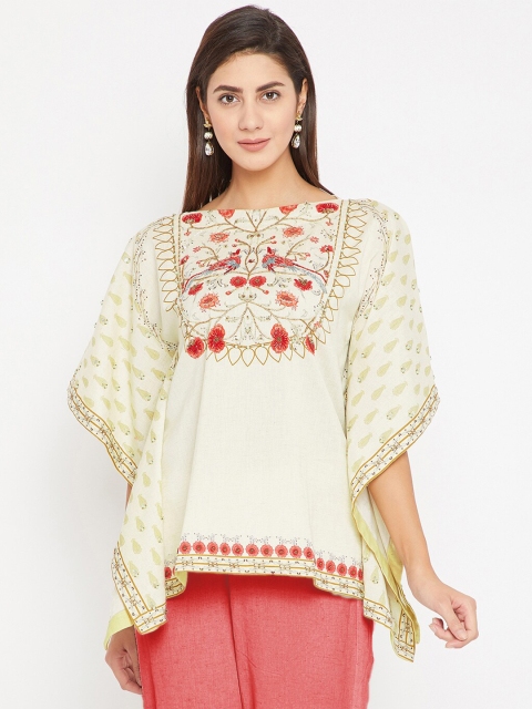 

The Kaftan Company Off White & Red Floral Print Kaftan Top