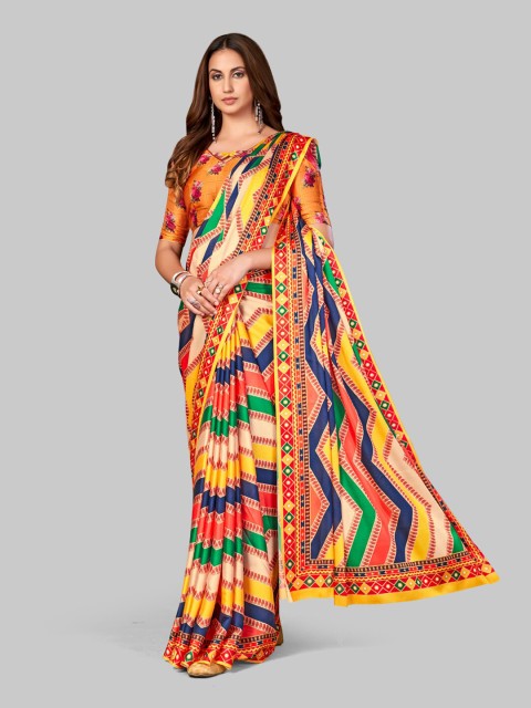 

7TH FAB Multicoloured Printed Satin Saree, Multi