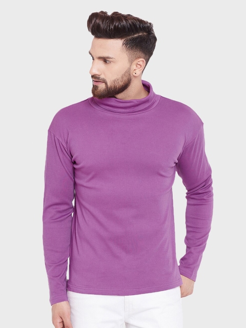 

Hypernation Men Purple High Neck Pure Cotton T-shirt