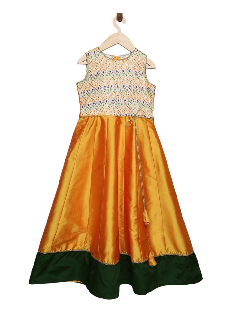 

K&U Girls Yellow Crepe Anarkali Kurta