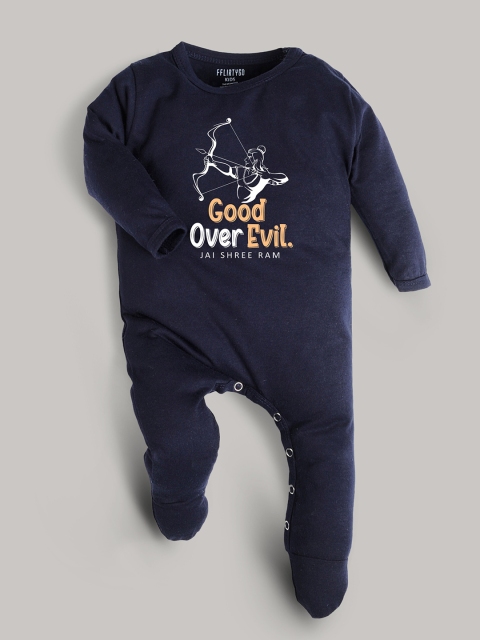 

FFLIRTYGO Unisex Kids Navy Blue & White Printed Rompers