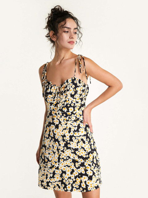 

MERCHE Black Floral A-Line Dress