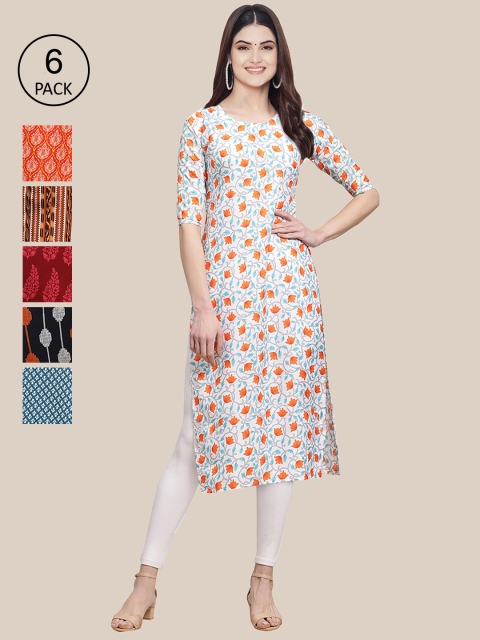 

KALINI Women Pack Of 6 Printed Crepe Straight Kurta, Red