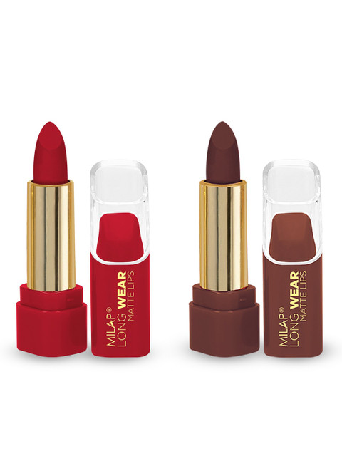 

MILAP Set Of 2 Brown & Red Long Wear Matte Lipstick 8.4g