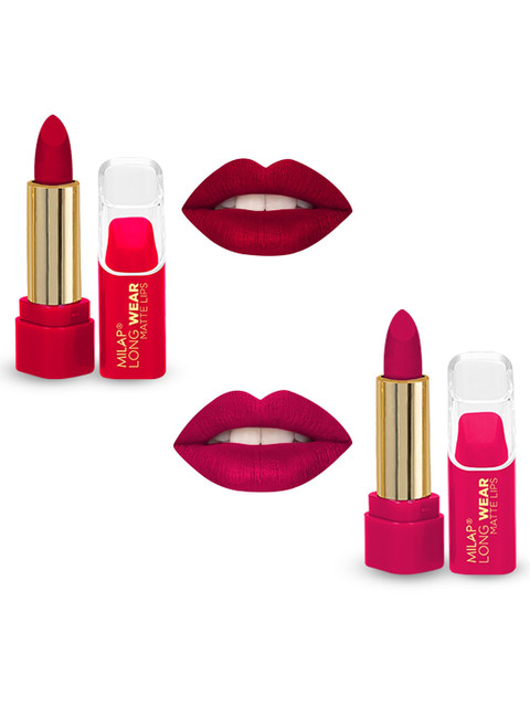 

MILAP Set Of 2 Pink & Maroon Long Wear Matte Lipstick 8.4gm