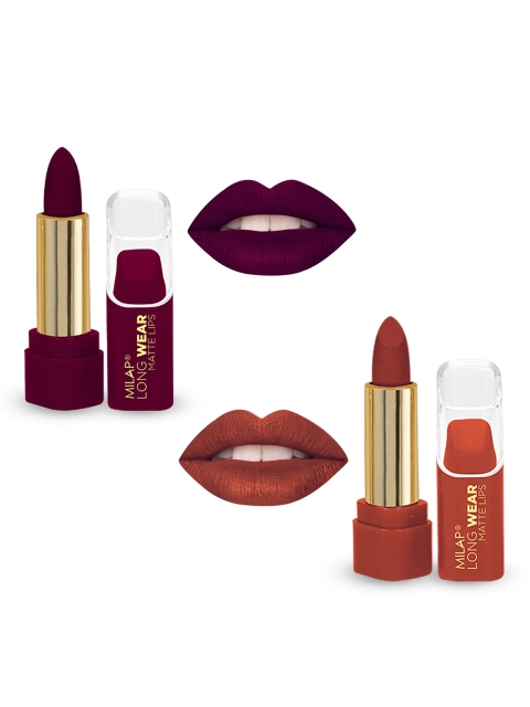 

MILAP Pack Of 2 Purple & Orange Long Wear Matte Lipstick