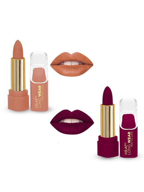 

MILAP Set Of 2 Orange & Violet Long Wear Matte Lipstick 8.2g, Multi