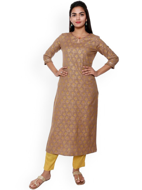 

SUTI Women Khaki Floral Keyhole Neck Kurta
