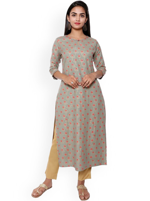 

SUTI Women Green Floral Printed Thread Work Kurta