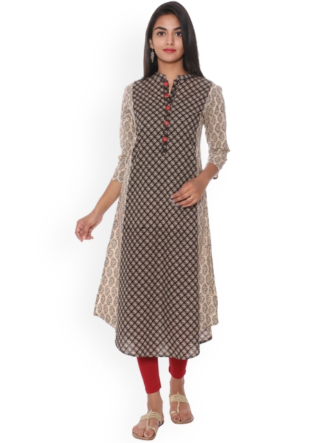 

SUTI Women Black & Beige Ethnic Motifs Printed Kurta