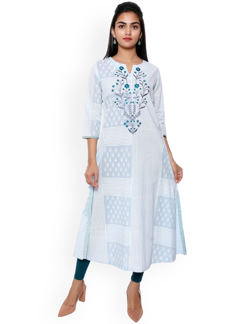 

SUTI Women Blue Ethnic Motifs Printed Keyhole Neck Kurta
