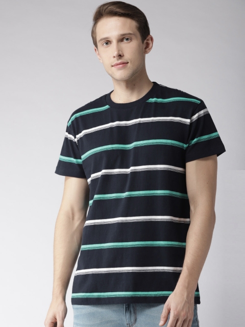 

Aeropostale Men Navy Striped Round Neck T-shirt, Navy blue