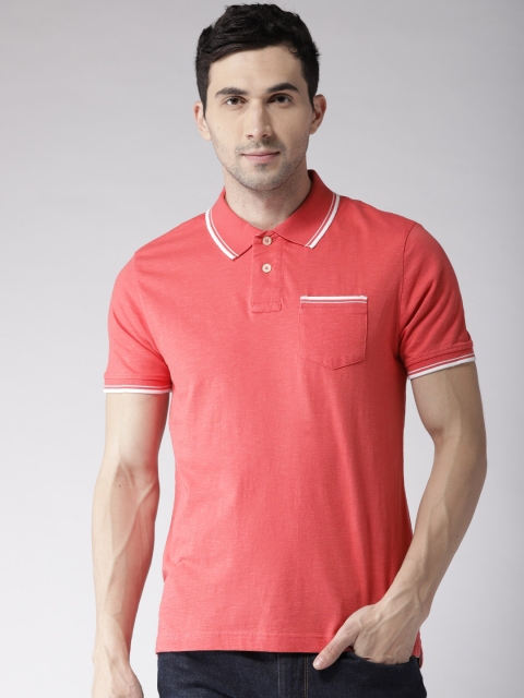 

Aeropostale Men Coral Orange Solid Polo Collar T-shirt