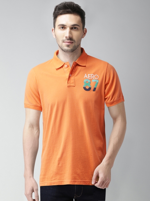 

Aeropostale Men Orange Solid Polo Collar T-shirt