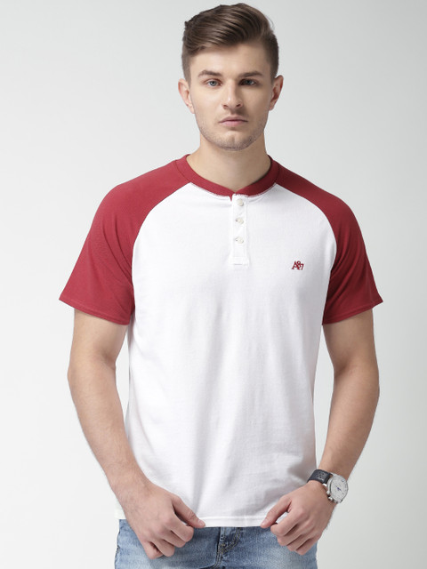 

Aeropostale Men White Solid Henley Neck T-shirt