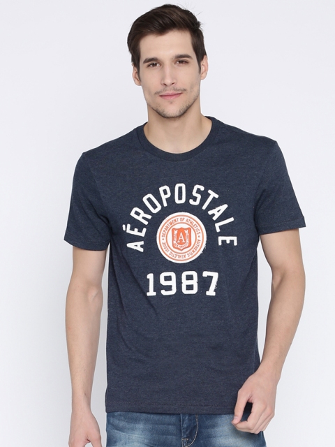 

Aeropostale Men Navy Self Design Round Neck T-shirt, Navy blue