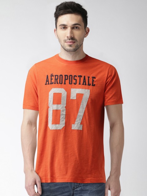 

Aeropostale Men Orange Applique Detail Round Neck T-shirt